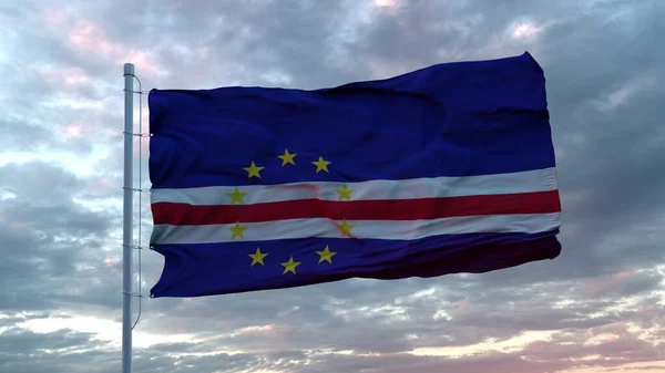 Bandiera Capo Verde su bellissimo sfondo cielo. Illustrazione 3D — Foto Stock