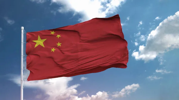 Gökyüzü arka planında Çin bayrağı. 3B illüstrasyon — Stok fotoğraf