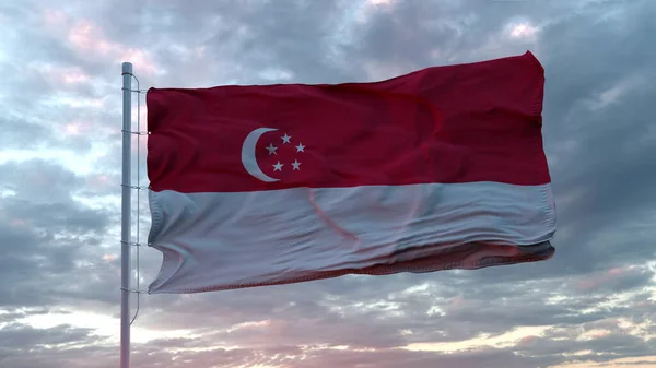 Bandera de Singapur sobre hermoso fondo del cielo. Ilustración 3D —  Fotos de Stock