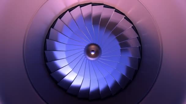 Внешний вентилятор турбинного двигателя крупного плана. 4K фон — стоковое видео