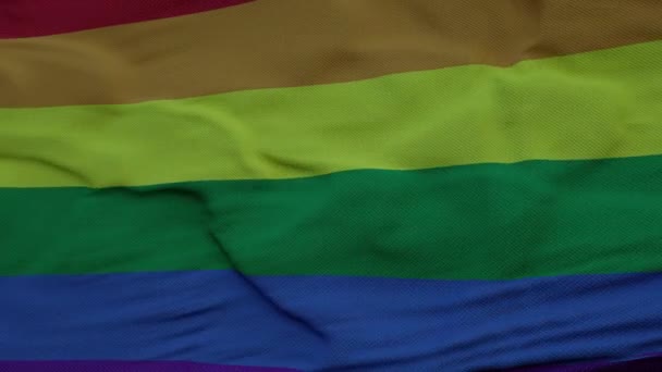 Η σημαία του ουράνιου τόξου, η περηφάνια των ΛΟΑΤ, η σημαία των γκέι που κυματίζει στον άνεμο ενάντια στα βαθιά όμορφα σύννεφα του ουρανού — Αρχείο Βίντεο