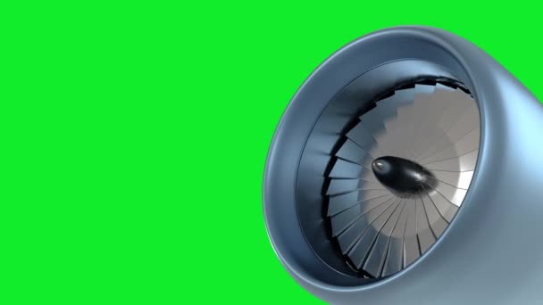 Вращающиеся лопасти турбины самолета, зацикленный задний план движения. Зеленый фон экрана, 4K — стоковое видео