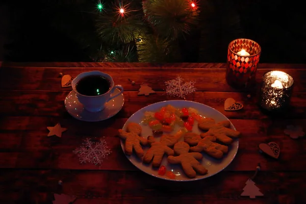 Lumières Noël Thé Biscuits Bougies Aux Chandeliers — Photo
