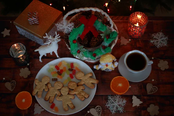 Christmas Wreath Gifts Sweets Deer Orange — Stock Photo, Image