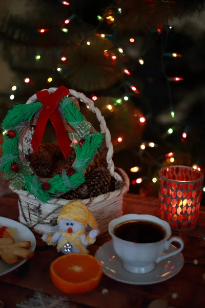 Grinalda Natal Com Presentes Doces Com Veados Laranja — Fotografia de Stock