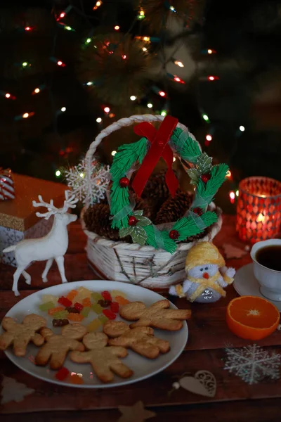 Couronne Noël Avec Cadeaux Bonbons Avec Cerf Orange — Photo