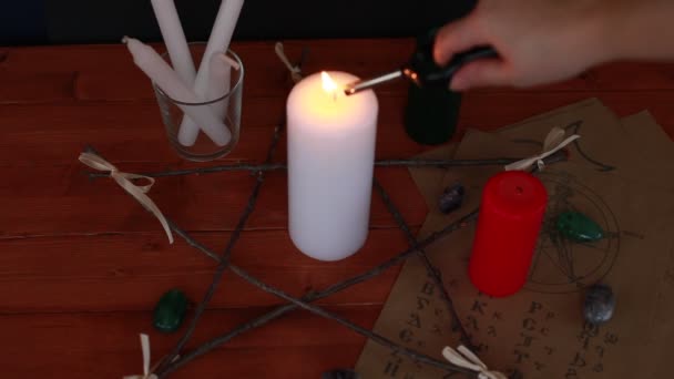 Simbolismo Mágico Oculto Ritual Con Runas Cartas Del Tarot — Vídeos de Stock