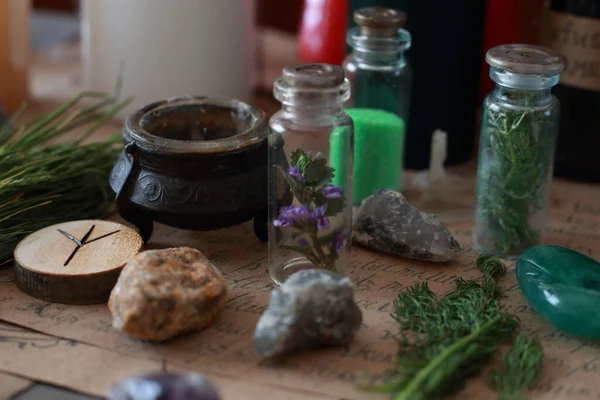 Magisch Ritueel Met Runen Pentagram Magische Attributen — Stockfoto