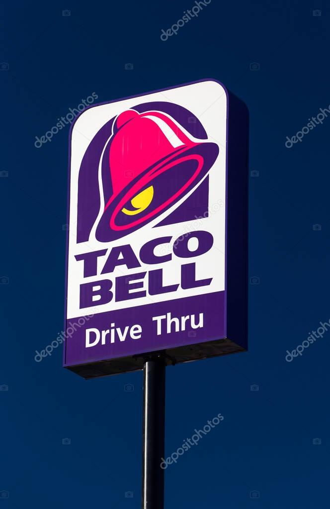 HUDSON, WI/USA - NOVEMBER 13, 2016: Taco Bell Restaurant sign and logo. Taco Bell is an American chain of fast-food restaurants and serve a variety of Tex-Mex foods.