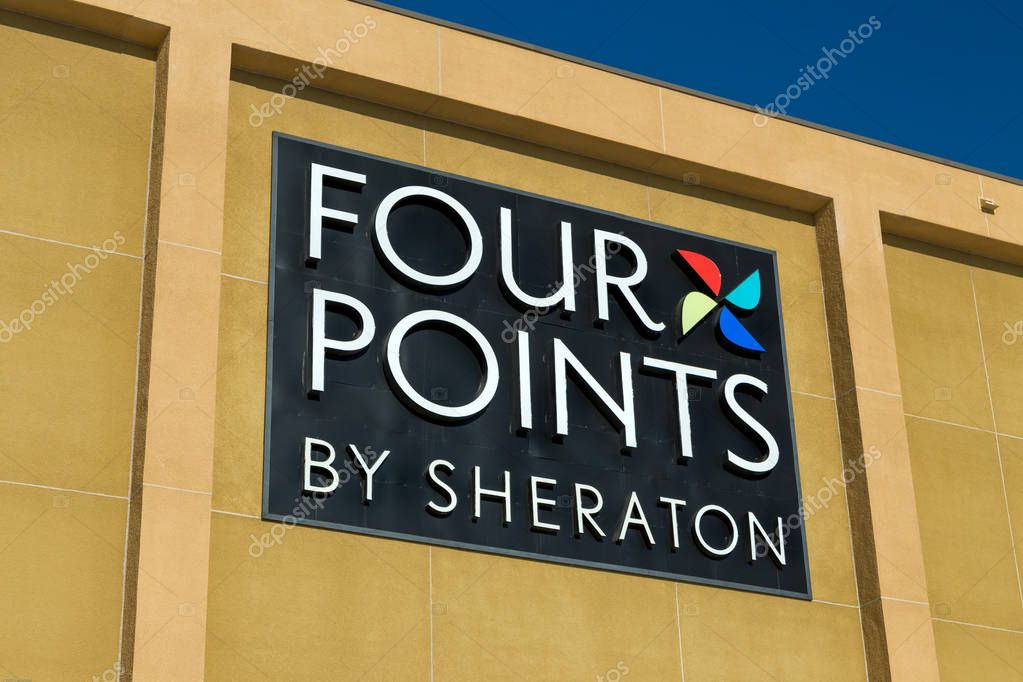 BLOOMINGTON, MN/USA - JANUARY 14, 2017: Four Points by Sheraton exterior sign and logo. Four Points by Sheraton is a Starwood Hotels & Resorts hotel brand, targeted towards business travelers and small conventions.