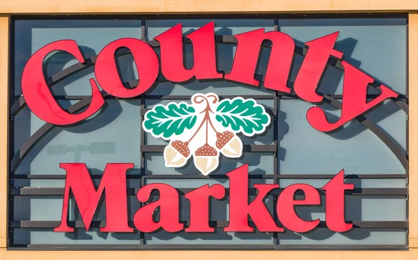 Land markt winkel buitenkant en Logo. — Stockfoto