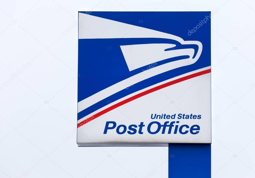 AMERY, WI/USA - JANUARY 22, 2017: United States Postal Service sign and logo.
