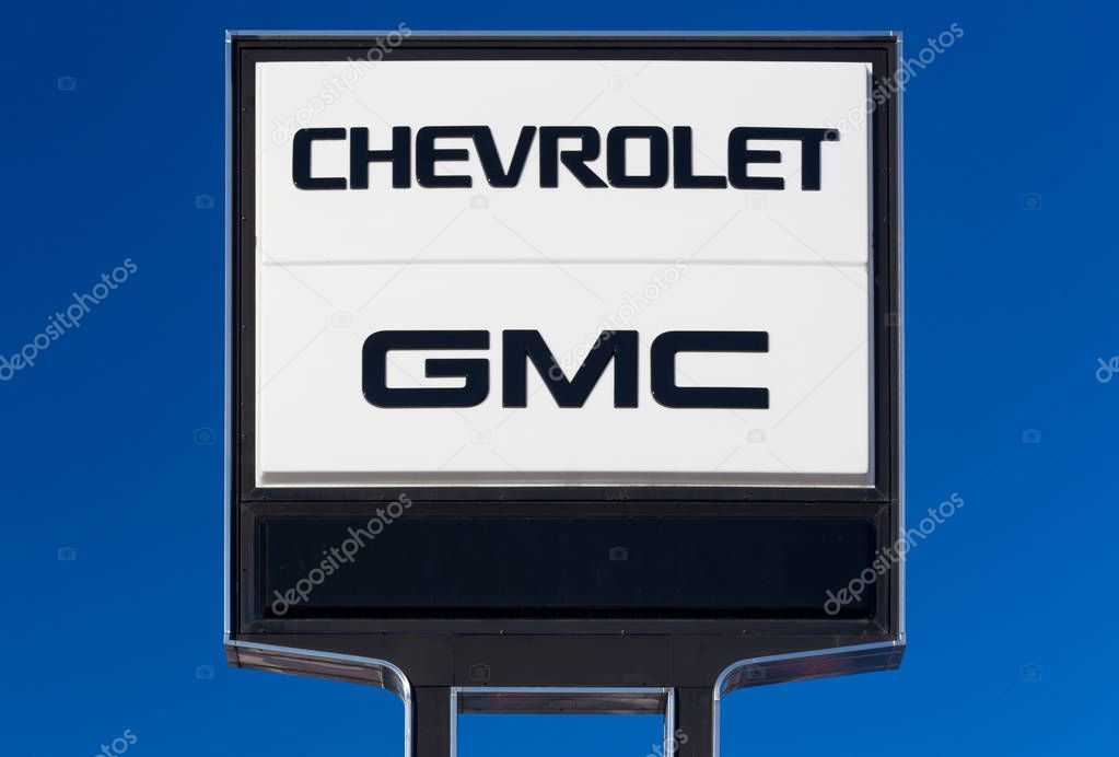 HUDSON, WI/USA - FEBRUARY 5, 2017: Chevrolet and GMC automobile dealership sign.  Chevrolet and GMC are American automobile divisions of the American manufacturer General Motors.