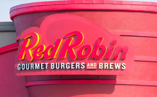 Εξωτερικό κόκκινο Robin γκουρμέ μπέργκερ και το λογότυπο — Φωτογραφία Αρχείου