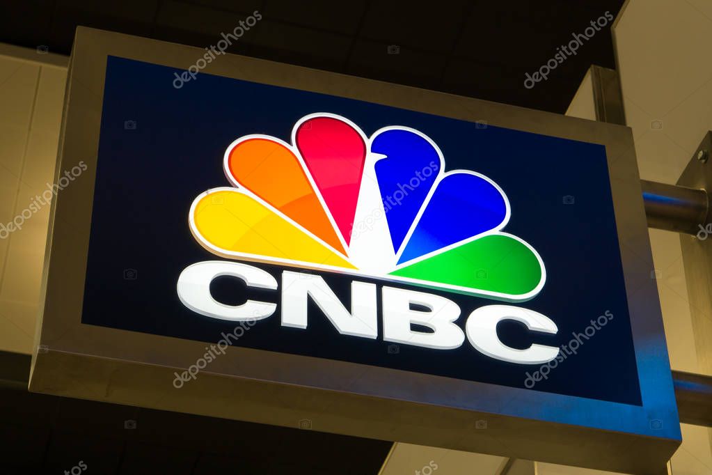 FORT LAUDERDALE, FLA/USA - APRIL 15, 2017: CNBC trademark emblem and logo. CNBC is an American basic cable, internet and satellite business news television channel that is owned by NBCUniversal News Group.