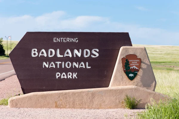 Park Narodowy Badlands wejście znak — Zdjęcie stockowe