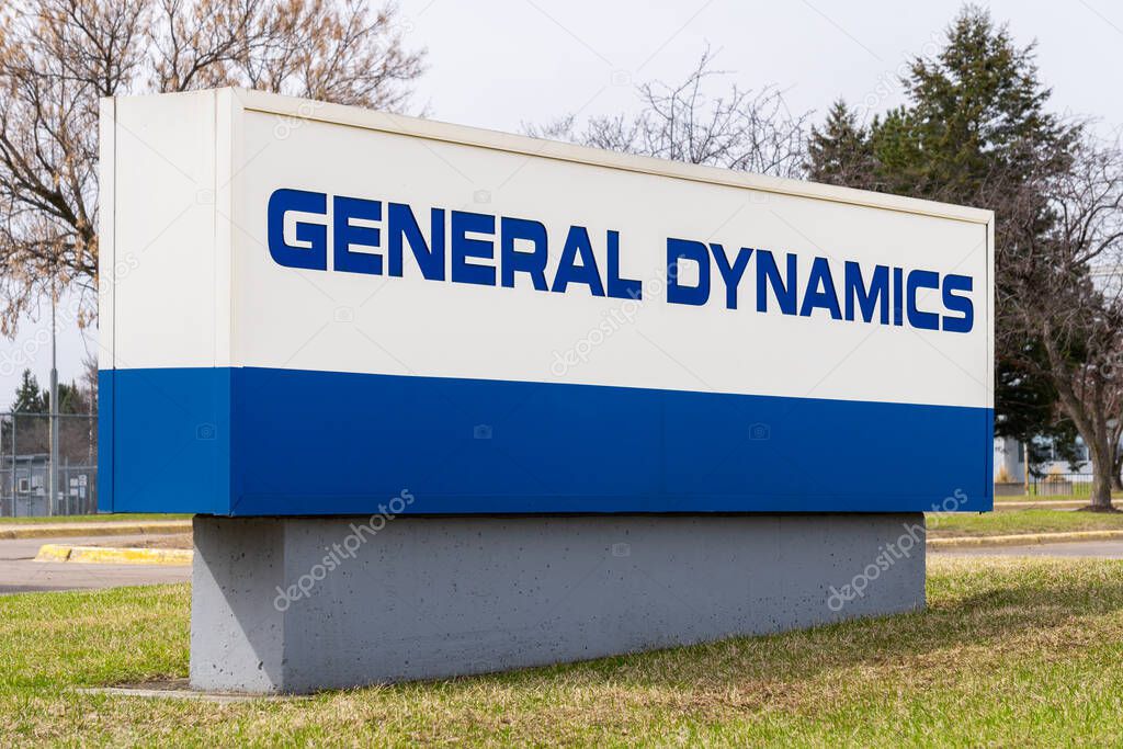 BLOOMINGTON, MN/USA - APRIL 11, 2020: General Dynamics corporate offices and trademark logo.