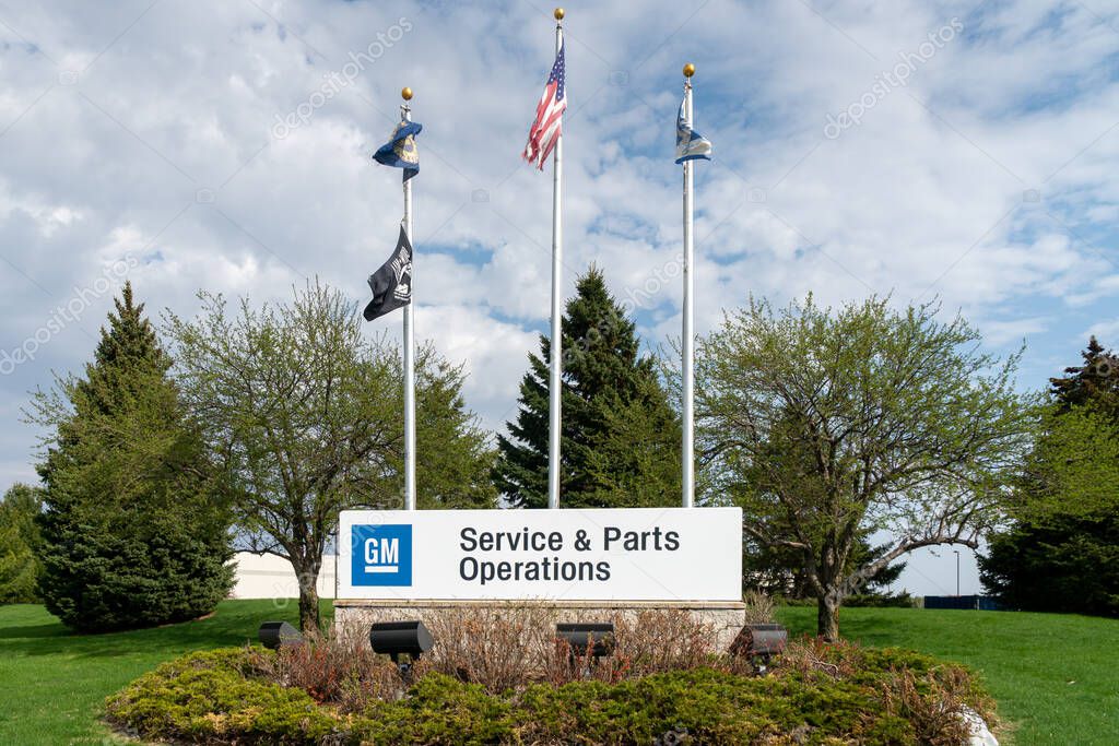 HUDSON, WI/USA - MAY 1, 2020: GM Service and Parts Operations facility exterior and trademark logo.