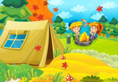 Çocuklar eğleniyor ormanda 