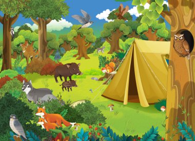 ormanda vahşi hayvanlar ve kamp