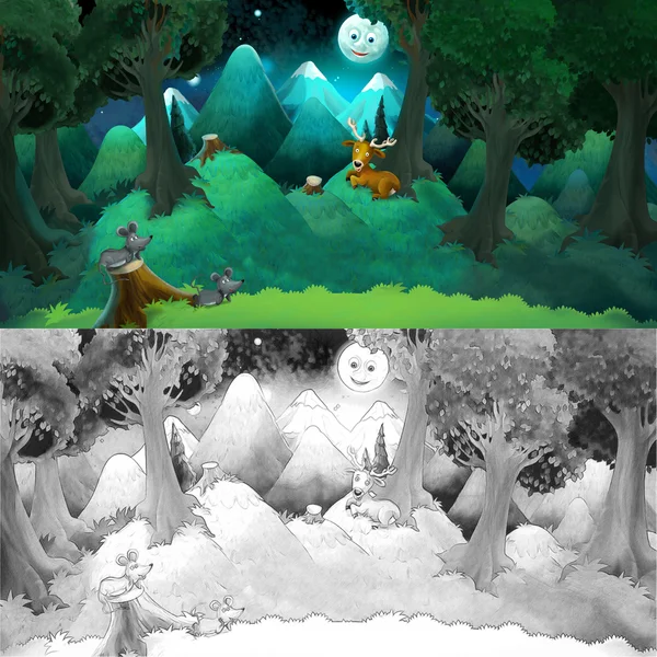 Desenhos animados cena colorida da floresta — Fotografia de Stock