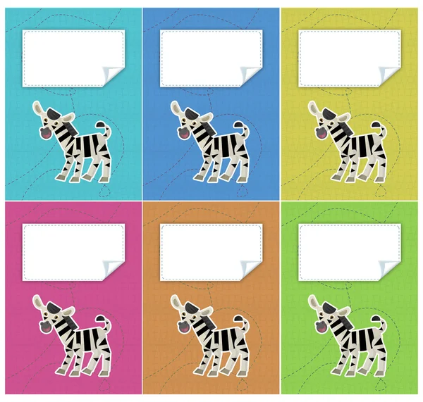 Kreskówka zestaw kolorowych okładek - z zebra - na białym tle - ilustracja dla dzieci — Zdjęcie stockowe