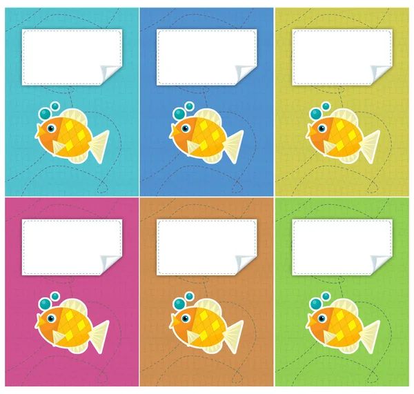 Cartoon ensemble de couvertures colorées avec des poissons d'or — Photo