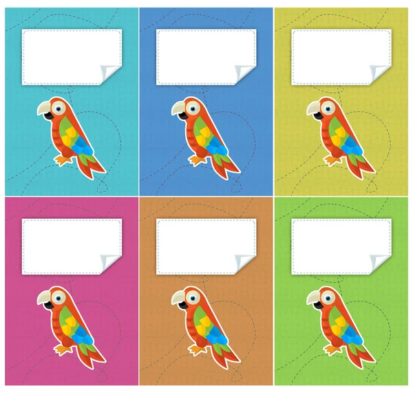 Cartoon set of colorful covers with parrots