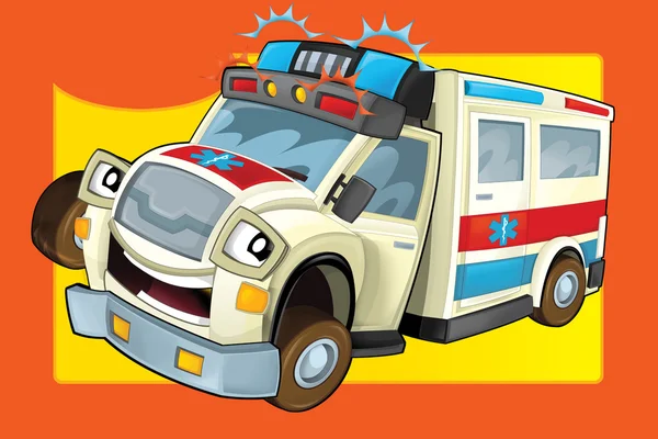Tekenfilm met auto - voor verschillende gebruik - ambulance - illustratie voor kinderen — Stockfoto