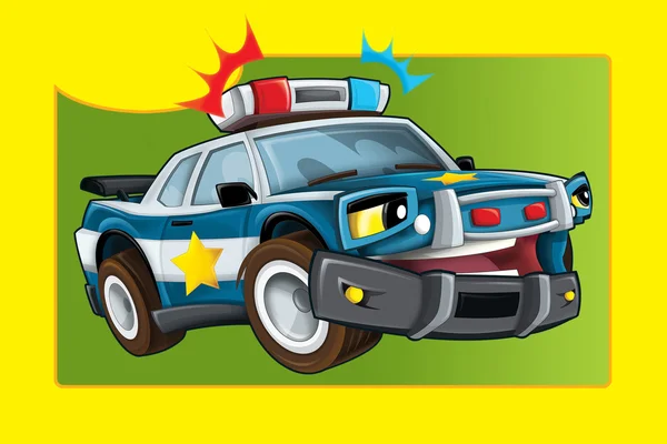 Cartoon Glimlachende Politie Auto Witte Achtergrond Illustratie Voor Kinderen — Stockfoto