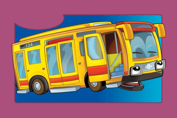 funny looking cartoon yellow school bus - illustration for children