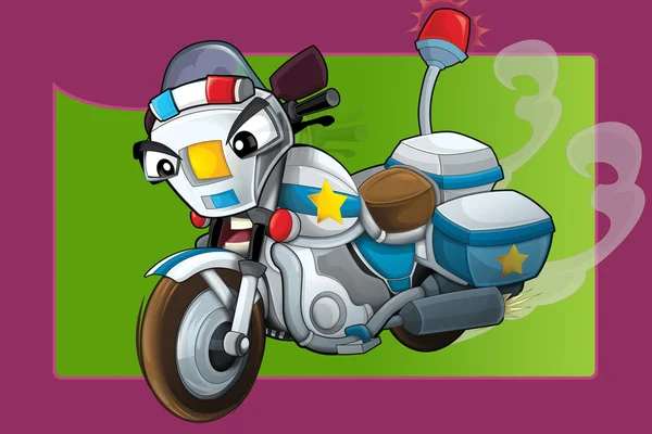 Kreslený Policejní Motocykl Izolovaný Bílém Pozadí Ilustrace Pro Děti — Stock fotografie