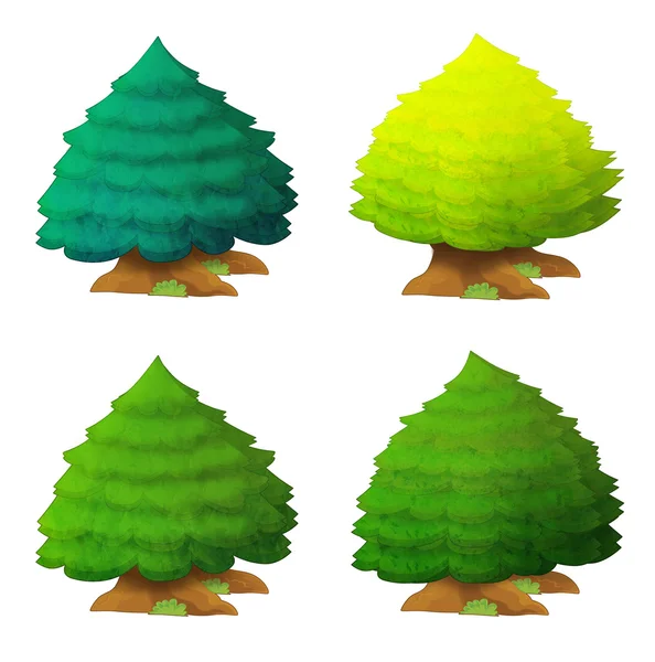 Jeu de dessins animés d "éléments naturels - arbres - isolés - illustration pour enfants — Photo