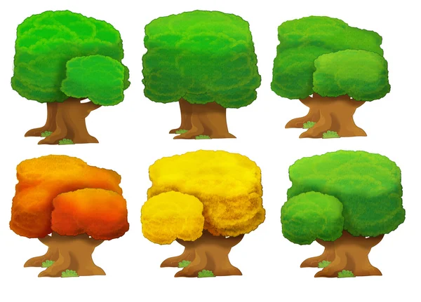 Conjunto de desenhos animados de elementos da natureza - árvores — Fotografia de Stock