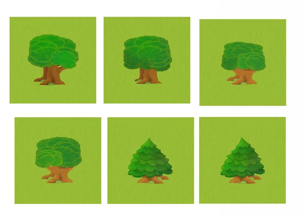 자연 요소-나무의 만화 세트 — 스톡 사진