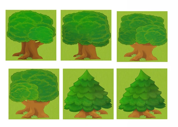 Kreskówka zestaw elementów natury - drzewa — Zdjęcie stockowe