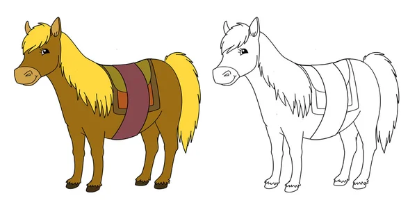 Cheval de bande dessinée - isolé - avec coloriage - illustration pour enfants — Photo