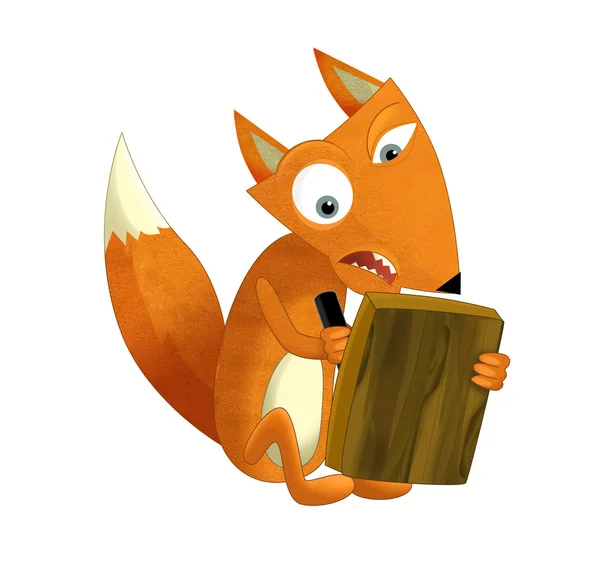 Cartoon fox sitting - reading and writing
