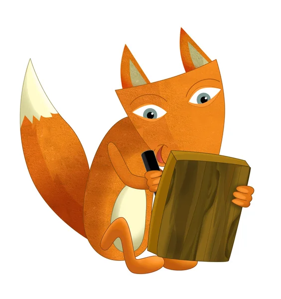 Cartoon fox sitting - leitura e escrita — Fotografia de Stock