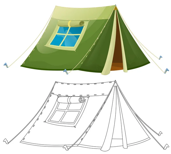 Tecknad färgstark tält - med målarbok - isolerade - illustration för barn — Stockfoto