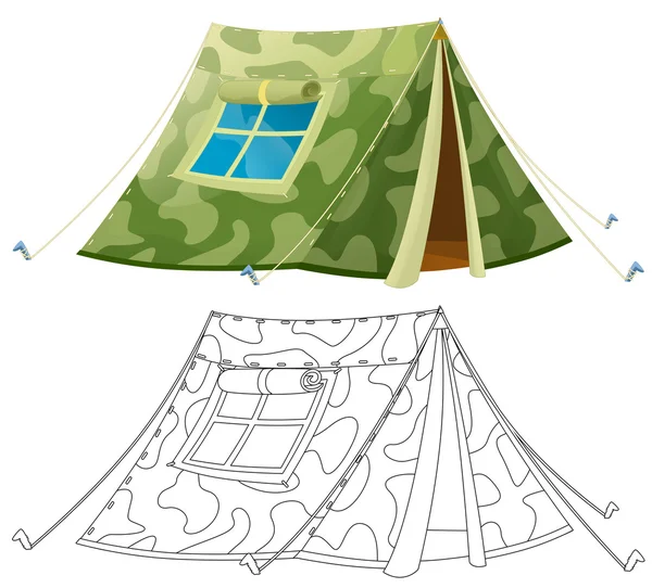 Cartoon colorful tent - with coloring page - isolated - illustration for children — Stock Photo, Image