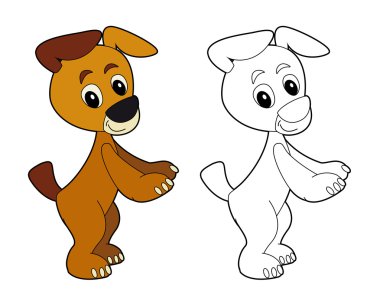 Çizgi film dostu köpek ayakta ve çocuklar için - izole - resimde gülümseyen