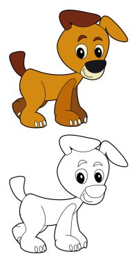 Çizgi film dostu köpek ayakta ve çocuklar için - izole - resimde gülümseyen