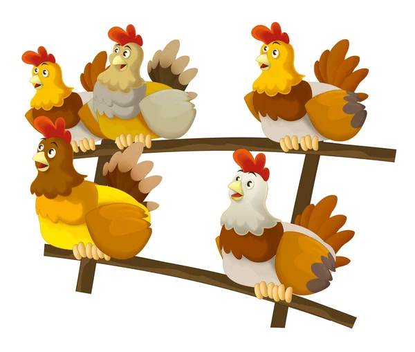 Farm scene - crowd of happy hens sitting — Stock Photo, Image