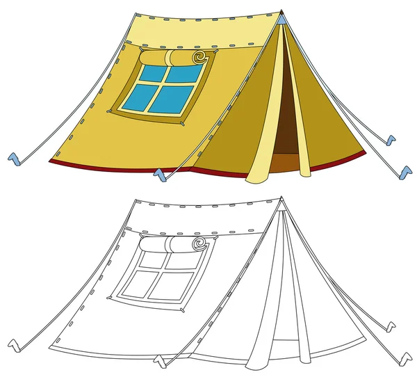 Cartoon colorful tent - with coloring page — Stock Photo, Image