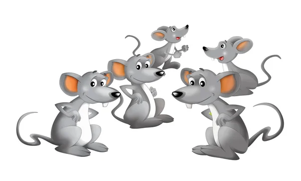 Dessin animé heureux groupe de souris - isolé - illustration pour enfants — Photo