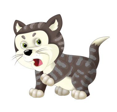 Kızgın ve düşünme - izole - illüstrasyon çocuklar için ayakta karikatür mutlu kedi
