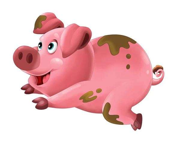 Cartoon happy pig is playing in mud — Stock Photo, Image
