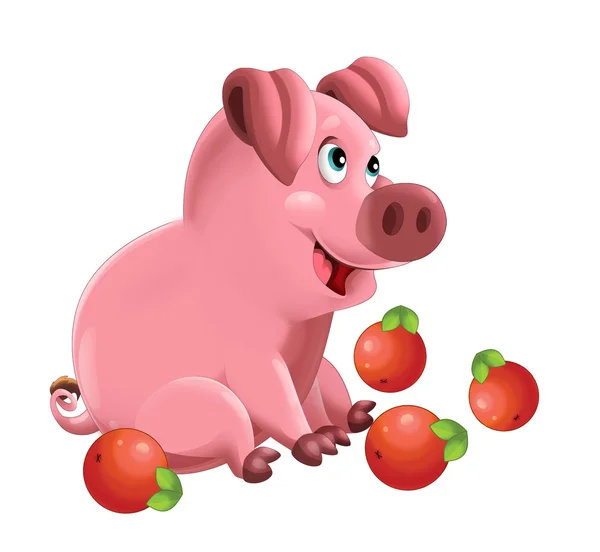 Cartoon funny young pig in action - isolated - illustration for children — Stock Photo, Image