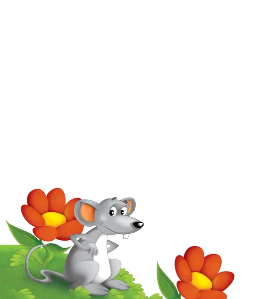 Cartoon scene with different flowers